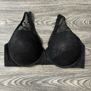 Ambrielle Lace Black Bra Size 40DD Plunge Push Up Padded Underwire Back Close